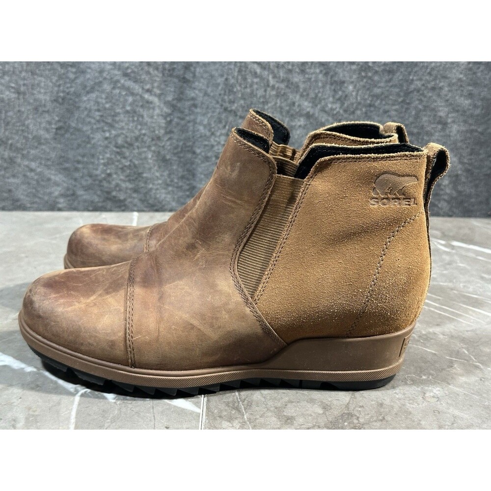 Sorel Evie 2 Chelsea Boots Women's 9 Brown Leather Hidden Wedge Lug Bootie